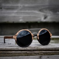 Round Style Zebra Ebony Wood Sunglasses, Steel Bridge