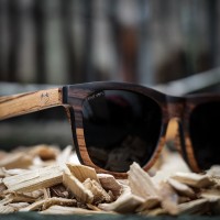 Wayfarer Style Ebony and Zebra Wood Sunglasses, Brown Lenses