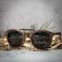 Round Style Walnut Wood Sunglasses With Steel Wood Bridge