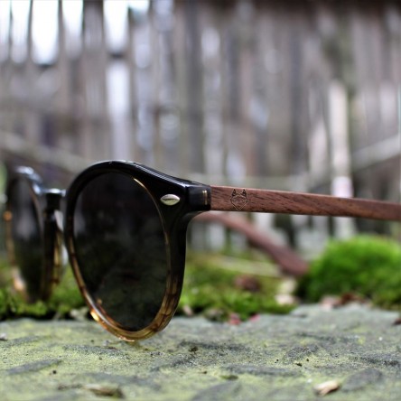 Acetate and Wood Round Sunglasses Black