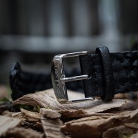 Wood and Steel Watch, Black with Black, Braided Leather Strap