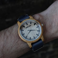 Liberty Wood Watch - Bamboo Wood Watch With Grey Canvas Nato Strap