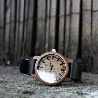 Liberty Wood Watch - Walnut Wood Watch, Walnut Dial With Black, Faux Leather Strap