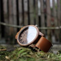 Liberty Wood Watch - Walnut Wood Watch, Walnut Dial With Brown, Faux Leather Strap
