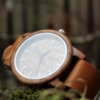 Liberty Wood Watch - Walnut Wood Watch, Walnut Dial With Brown, Faux Leather Strap