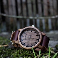 Liberty Wood Watch - Walnut Wood Watch, Walnut Dial With Dark Brown, Faux Leather Strap